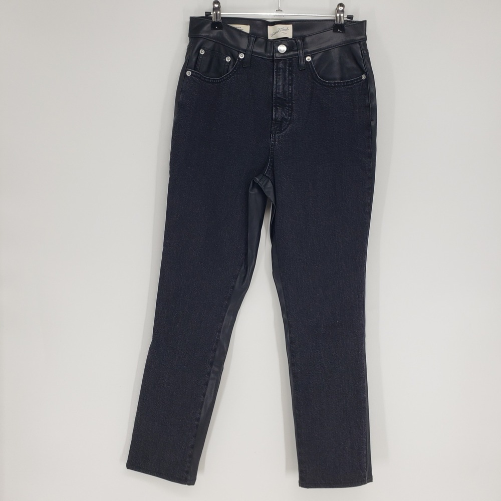 Universal Thread Faux Leather Contrast Mid Rise 80s Slim Jeans Women 6 Black New